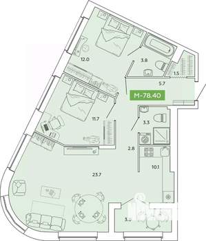 2-к квартира, строящийся дом, 78м2, 5/14 этаж