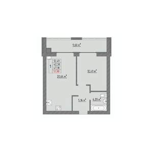 1-к квартира, строящийся дом, 52м2, 3/9 этаж