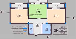 2-к квартира, вторичка, 121м2, 2/9 этаж