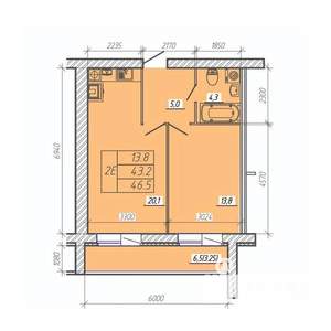 2-к квартира, вторичка, 47м2, 1/9 этаж