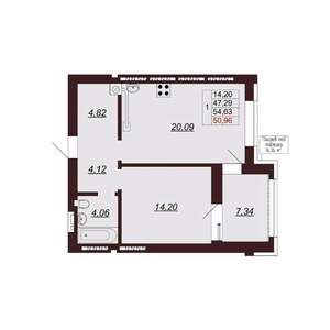 1-к квартира, вторичка, 55м2, 4/9 этаж