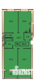 3-к квартира, строящийся дом, 86м2, 4/9 этаж