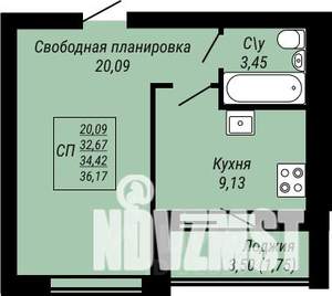 1-к квартира, строящийся дом, 38м2, 1/9 этаж