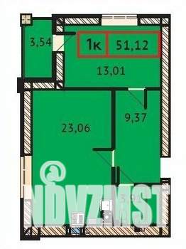 1-к квартира, вторичка, 51м2, 1/9 этаж