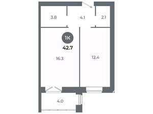 Студия квартира, вторичка, 43м2, 3/9 этаж
