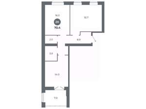 Студия квартира, вторичка, 70м2, 6/9 этаж