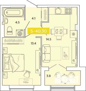 1-к квартира, вторичка, 40м2, 5/14 этаж