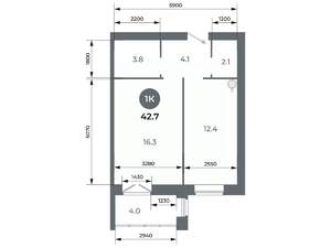 Студия квартира, вторичка, 43м2, 5/9 этаж