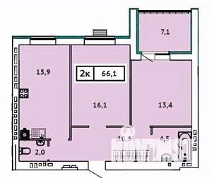 2-к квартира, строящийся дом, 66м2, 8/9 этаж
