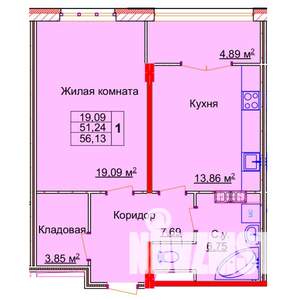 1-к квартира, строящийся дом, 57м2, 2/15 этаж