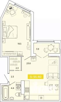 1-к квартира, вторичка, 55м2, 7/14 этаж