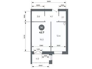 Студия квартира, вторичка, 43м2, 3/9 этаж