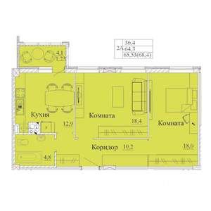 2-к квартира, строящийся дом, 68м2, 8/14 этаж