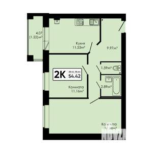 2-к квартира, вторичка, 54м2, 4/4 этаж