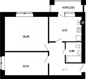 2-к квартира, строящийся дом, 54м2, 2/4 этаж
