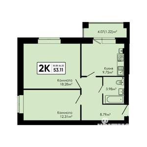 2-к квартира, вторичка, 53м2, 2/4 этаж