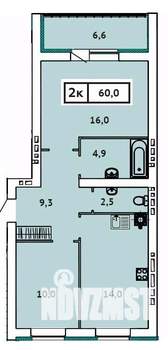 2-к квартира, вторичка, 60м2, 9/9 этаж
