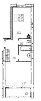 1-к квартира, строящийся дом, 44м2, 1/9 этаж