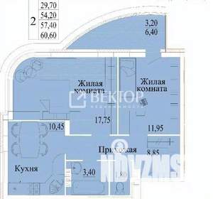 2-к квартира, вторичка, 61м2, 6/14 этаж