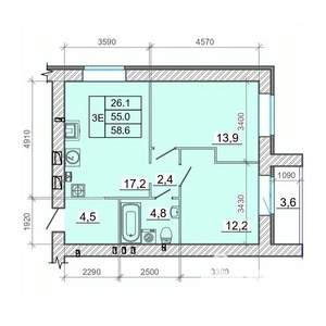 3-к квартира, вторичка, 59м2, 1/14 этаж