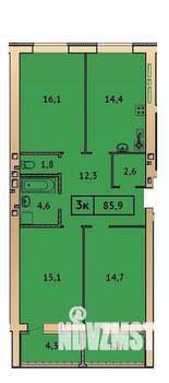 3-к квартира, строящийся дом, 86м2, 6/9 этаж