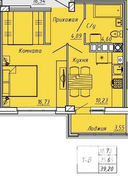 1-к квартира, вторичка, 39м2, 5/9 этаж