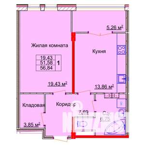 1-к квартира, строящийся дом, 57м2, 8/15 этаж