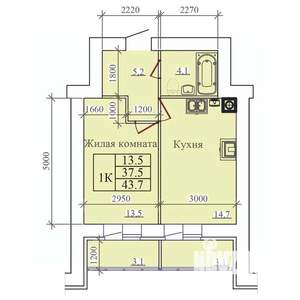 1-к квартира, вторичка, 44м2, 3/14 этаж