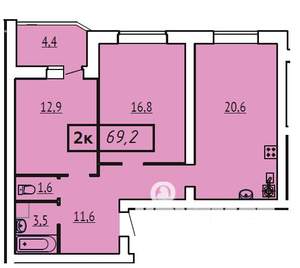 2-к квартира, строящийся дом, 69м2, 5/9 этаж