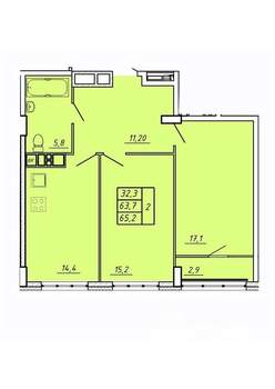 2-к квартира, строящийся дом, 65м2, 5/17 этаж