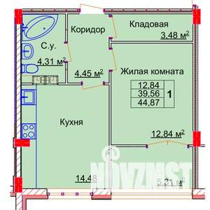 1-к квартира, строящийся дом, 45м2, 12/15 этаж