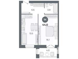 Студия квартира, вторичка, 44м2, 6/9 этаж