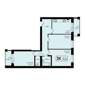 3-к квартира, вторичка, 71м2, 2/4 этаж