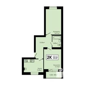 2-к квартира, вторичка, 52м2, 4/4 этаж