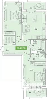 2-к квартира, вторичка, 78м2, 6/14 этаж