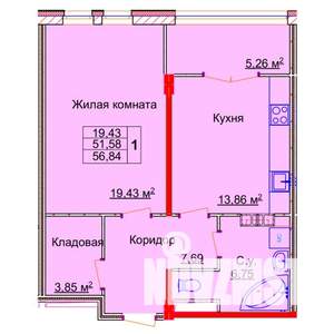 1-к квартира, строящийся дом, 57м2, 7/15 этаж
