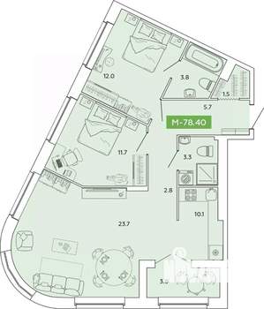 2-к квартира, строящийся дом, 78м2, 7/14 этаж