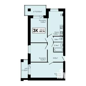 3-к квартира, вторичка, 68м2, 2/4 этаж