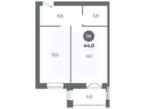 Студия квартира, вторичка, 44м2, 1/9 этаж