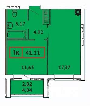 1-к квартира, строящийся дом, 41м2, 6/9 этаж