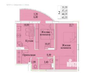 2-к квартира, вторичка, 64м2, 11/14 этаж