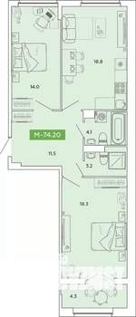 2-к квартира, вторичка, 74м2, 5/14 этаж