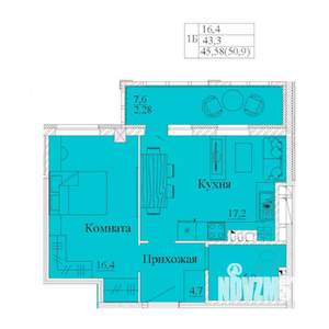 1-к квартира, строящийся дом, 51м2, 10/14 этаж