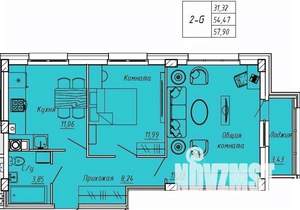 2-к квартира, вторичка, 58м2, 1/9 этаж