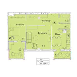 2-к квартира, строящийся дом, 82м2, 5/14 этаж