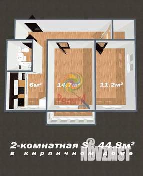 2-к квартира, вторичка, 45м2, 4/4 этаж