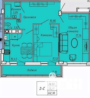 2-к квартира, вторичка, 62м2, 3/9 этаж