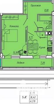 1-к квартира, вторичка, 44м2, 1/9 этаж