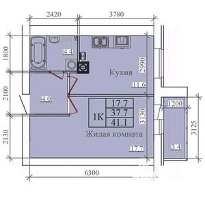 1-к квартира, вторичка, 41м2, 14/14 этаж