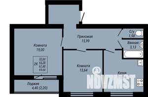 2-к квартира, строящийся дом, 70м2, 2/9 этаж